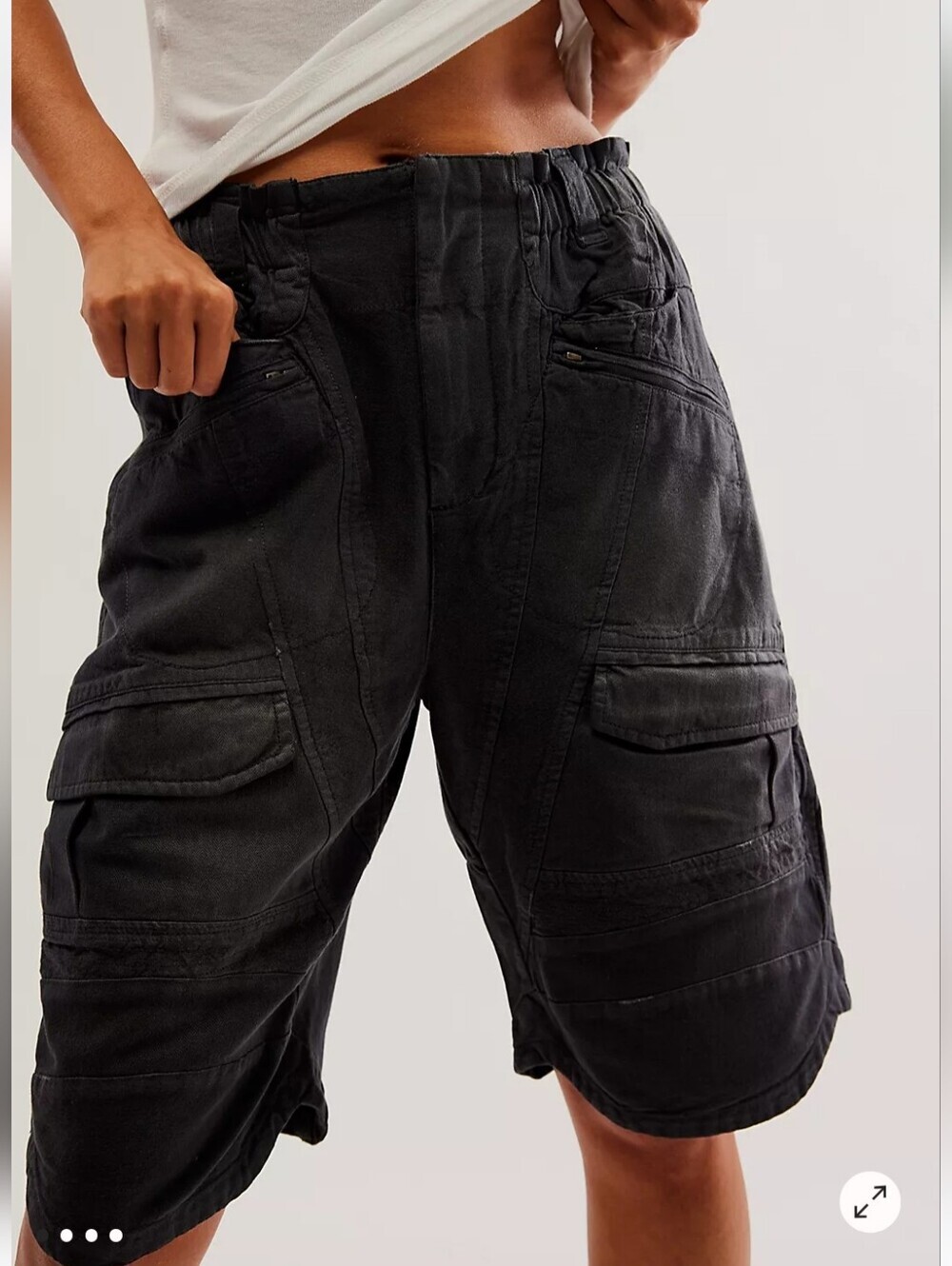 NWT Free People Islands Of Time Utility Shorts In Washed Black Medium